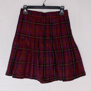 Vintage Atmosphere Burgundy Plaid Pleated Mini Skirt XS
